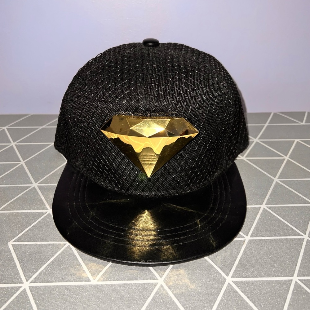 Black and Gold Diamond Cap